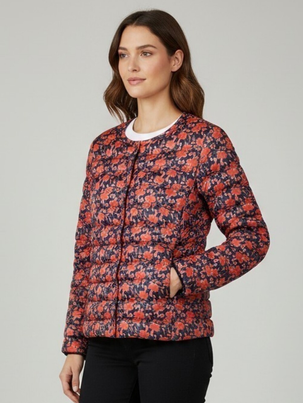 UNIQLO Lightweight Women's Floral Packable Puffer Jacket - Navy & Red